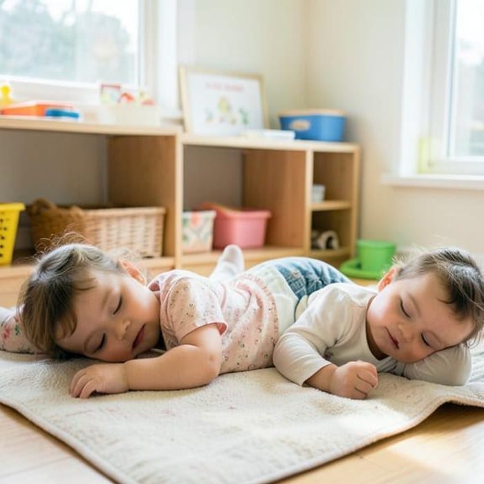 Toddlers resting peacefully during a quiet afternoon break