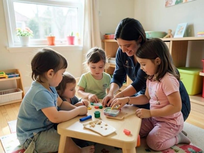 Teacher and children enjoying a collaborative early learning activity