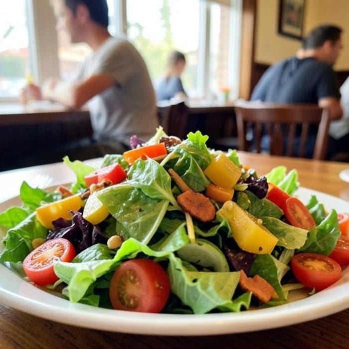 A colorful seasonal lunch salad prepared with fresh ingredients