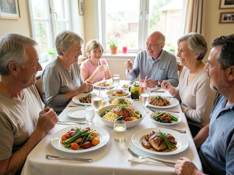 Seasonal restaurant dishes arranged for a family gathering