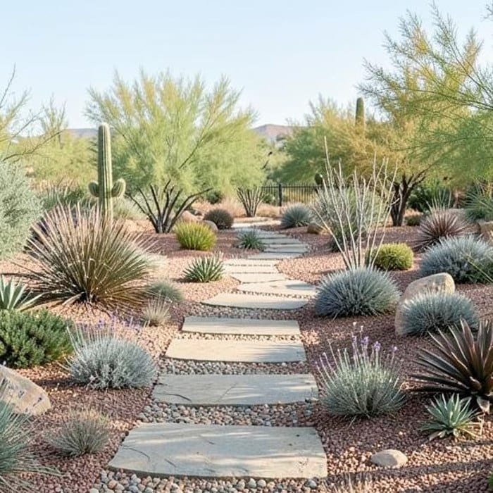 Desert garden with stone paths and water-wise native plantings