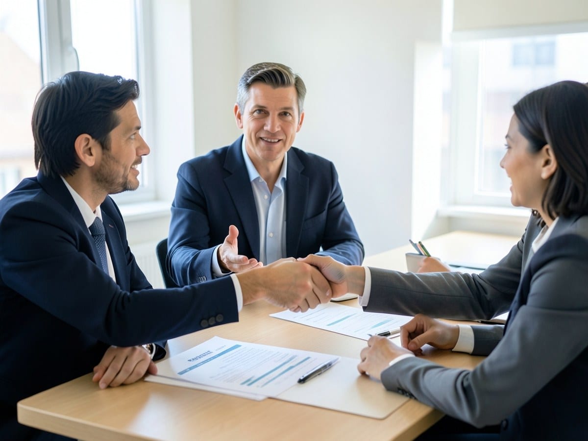 Principal explaining a return at a meeting table