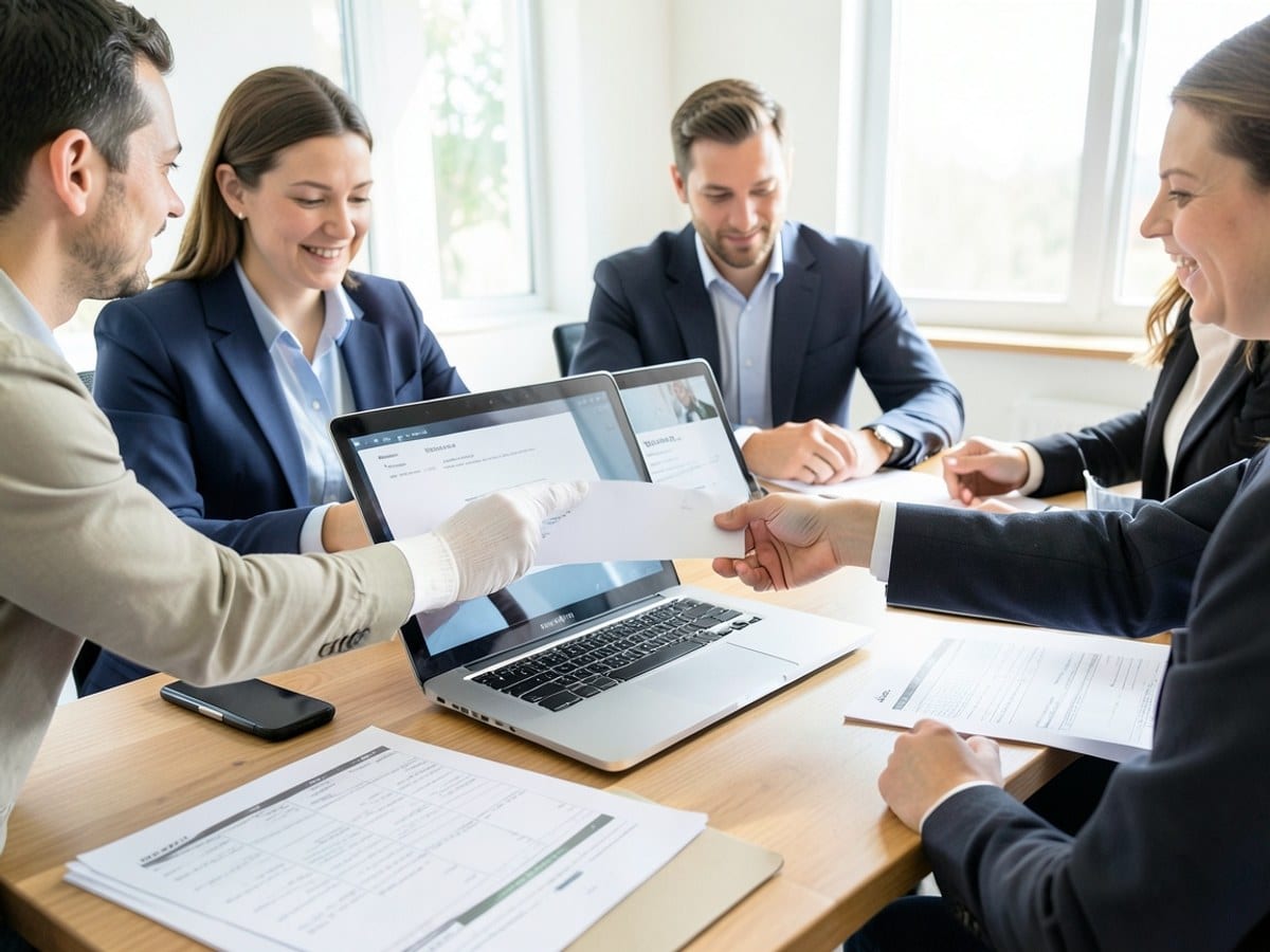 Client uploading documents at a laptop