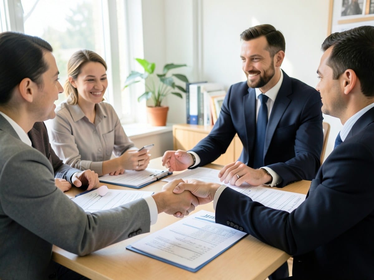 Business owners discussing bookkeeping records