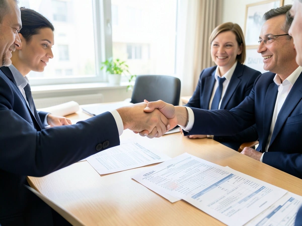 Hands sharing paperwork across an office table