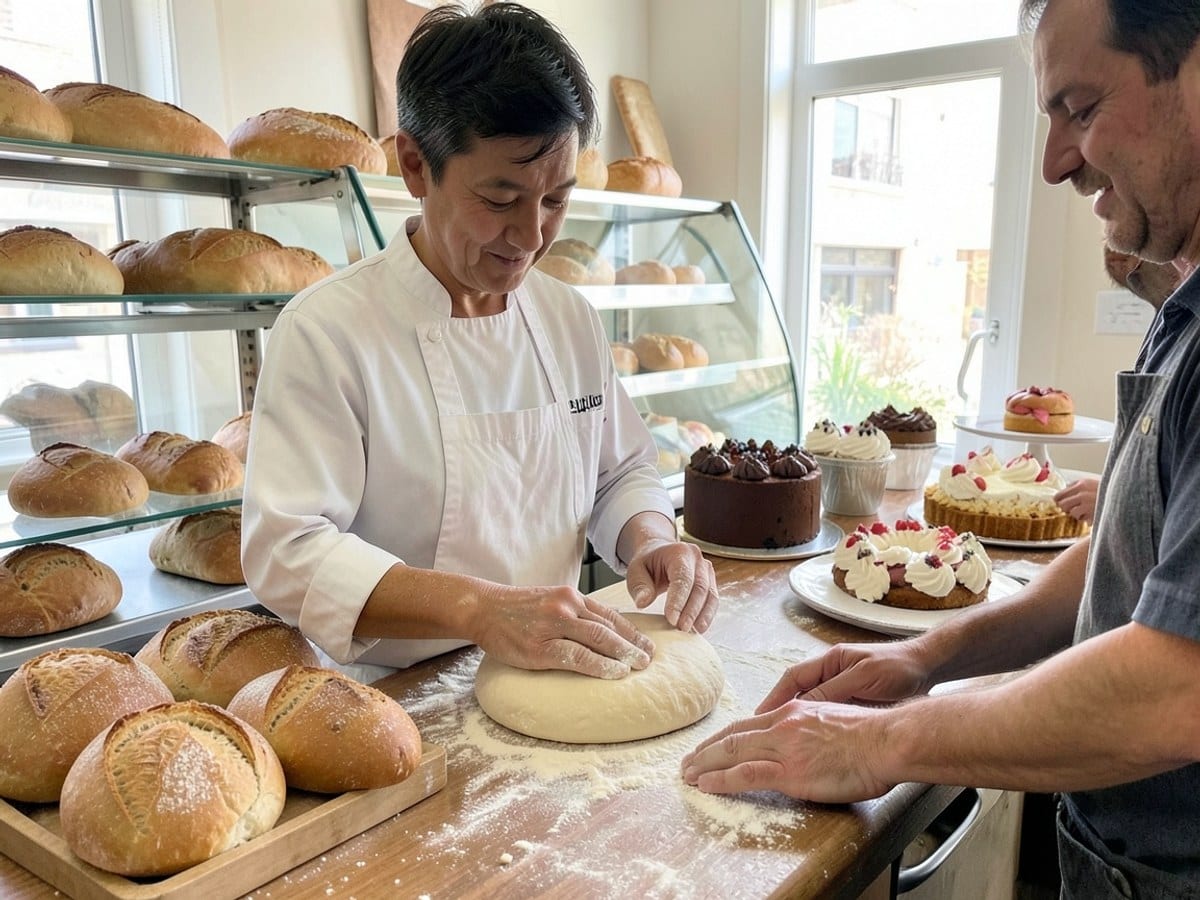 Head baker shaping bread dough