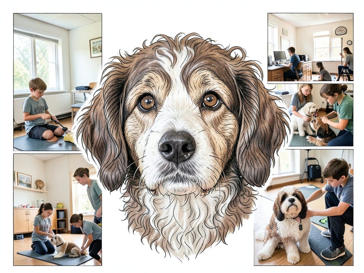 hand-drawn illustration of a dog's head, with curly fur and expressive eyes, forms the centerpiece of the American Kennel Club poster.