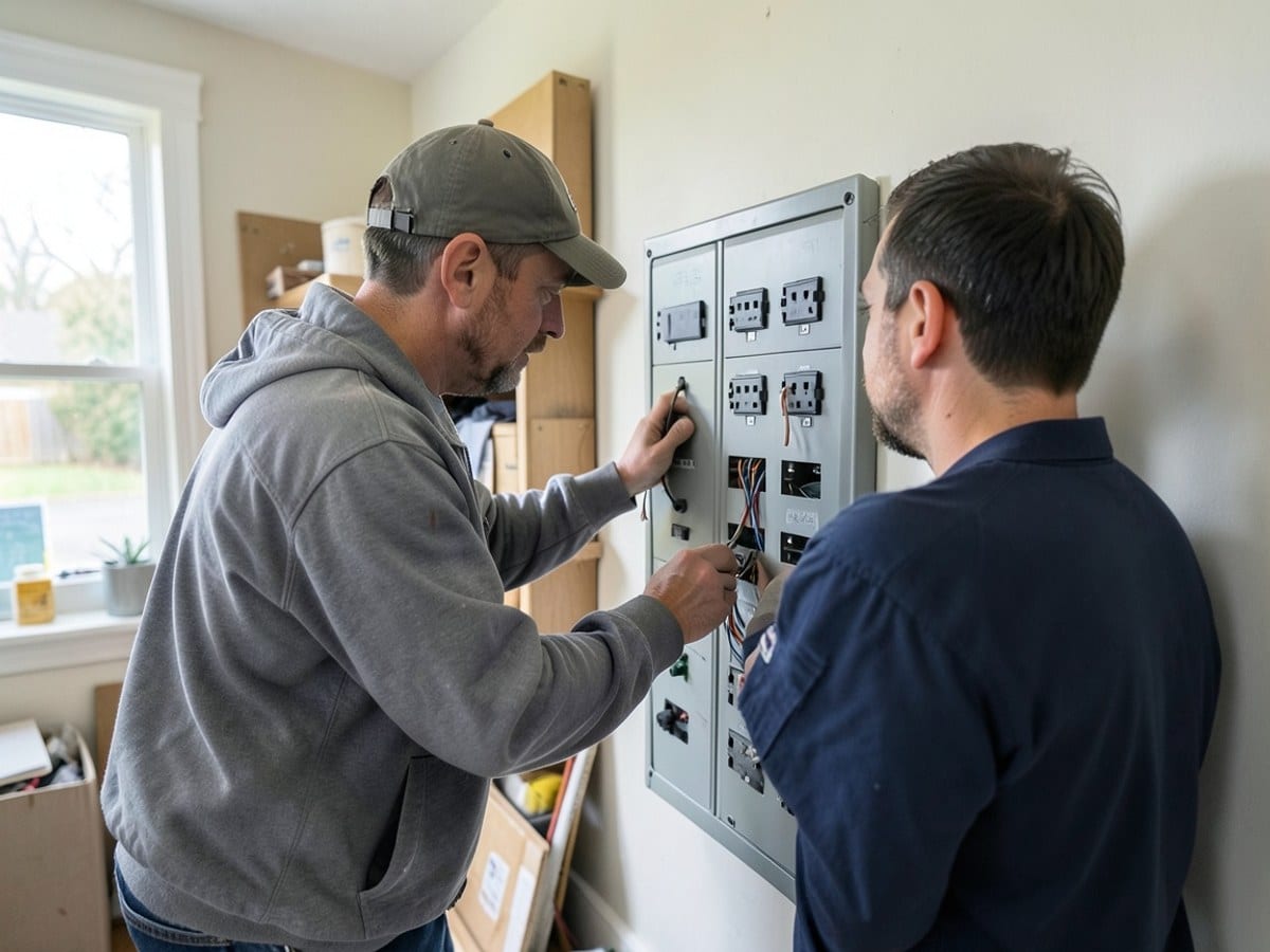 Electrician inspecting a breaker panel