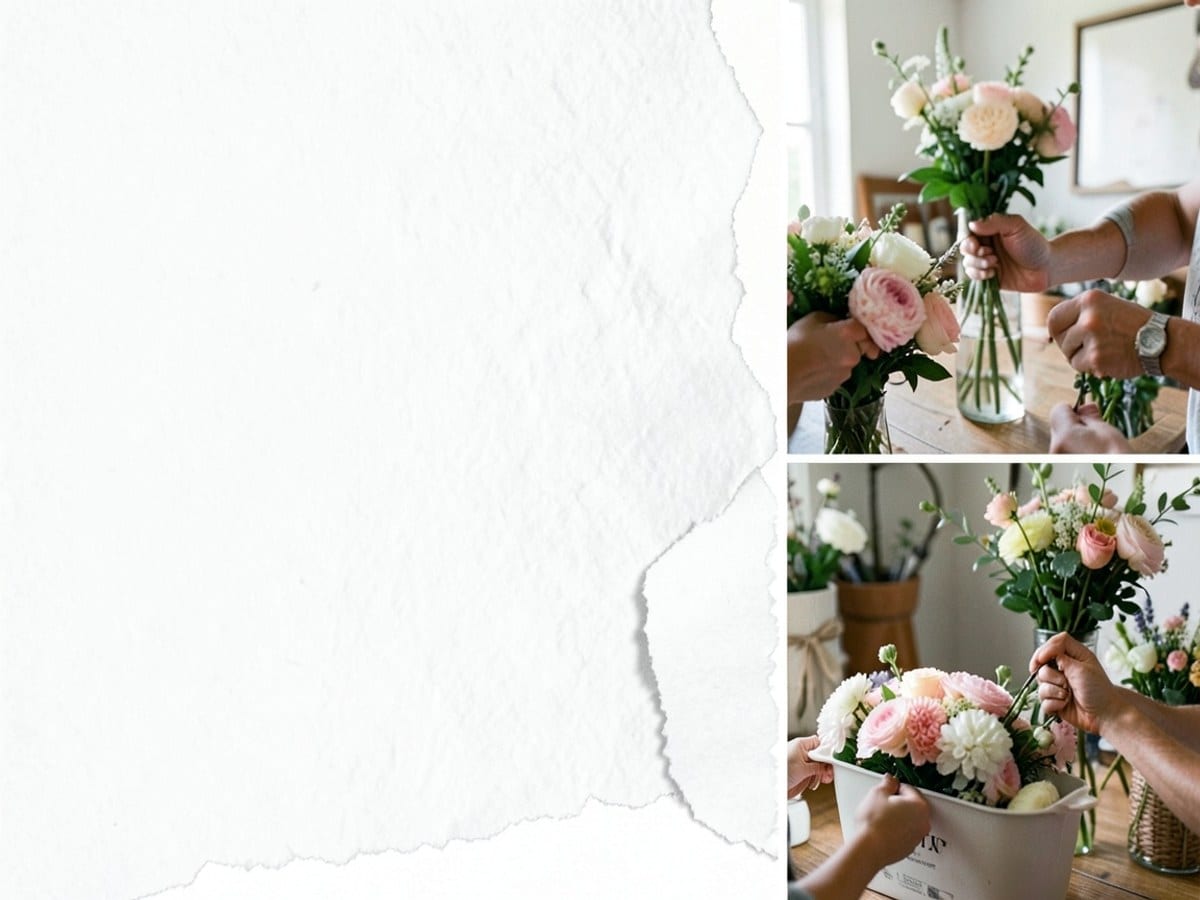 torn strip of white paper creates a textured pattern on a white background, with the right edge slightly higher than the left.