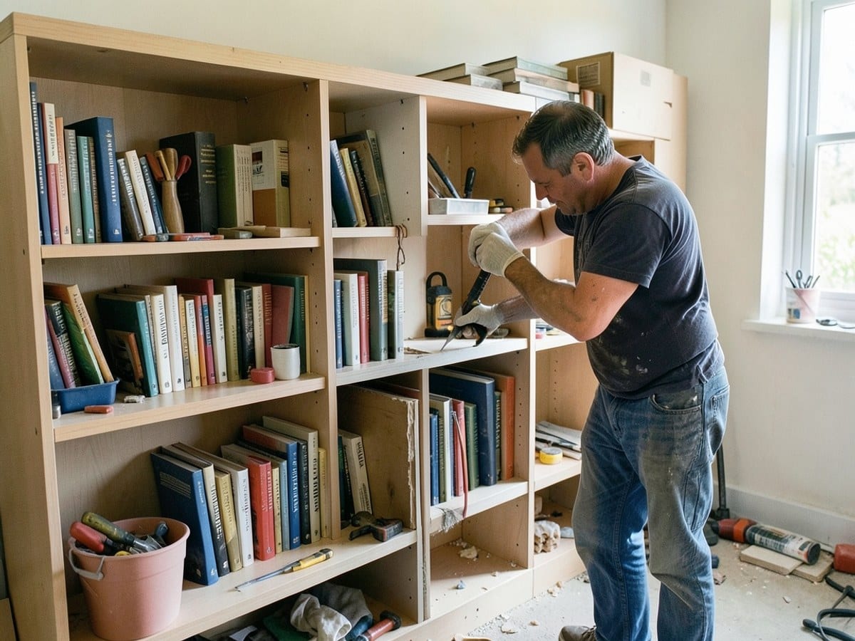 Handyman assembling a bookcase