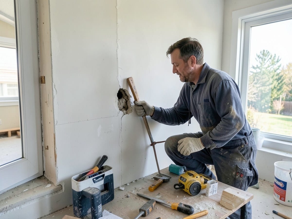Technician patching a drywall hole