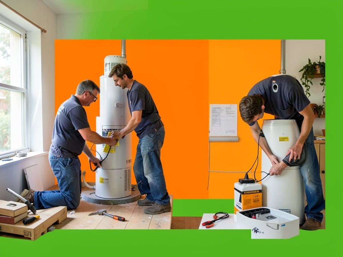 bold, vibrant design features a large orange rectangle on a green background, creating a simple yet striking aesthetic