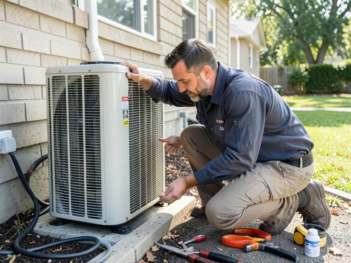 Technician checking an outdoor AC unit