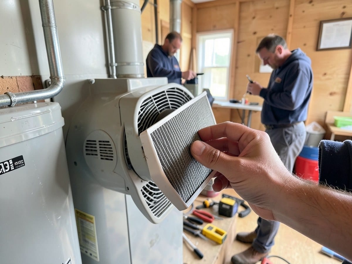 Close view of a hand inspecting an air filter