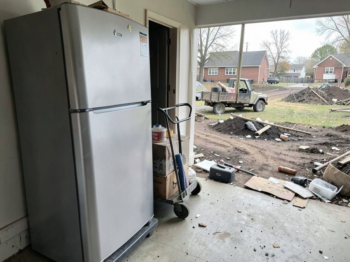 Appliance dolly beside a refrigerator