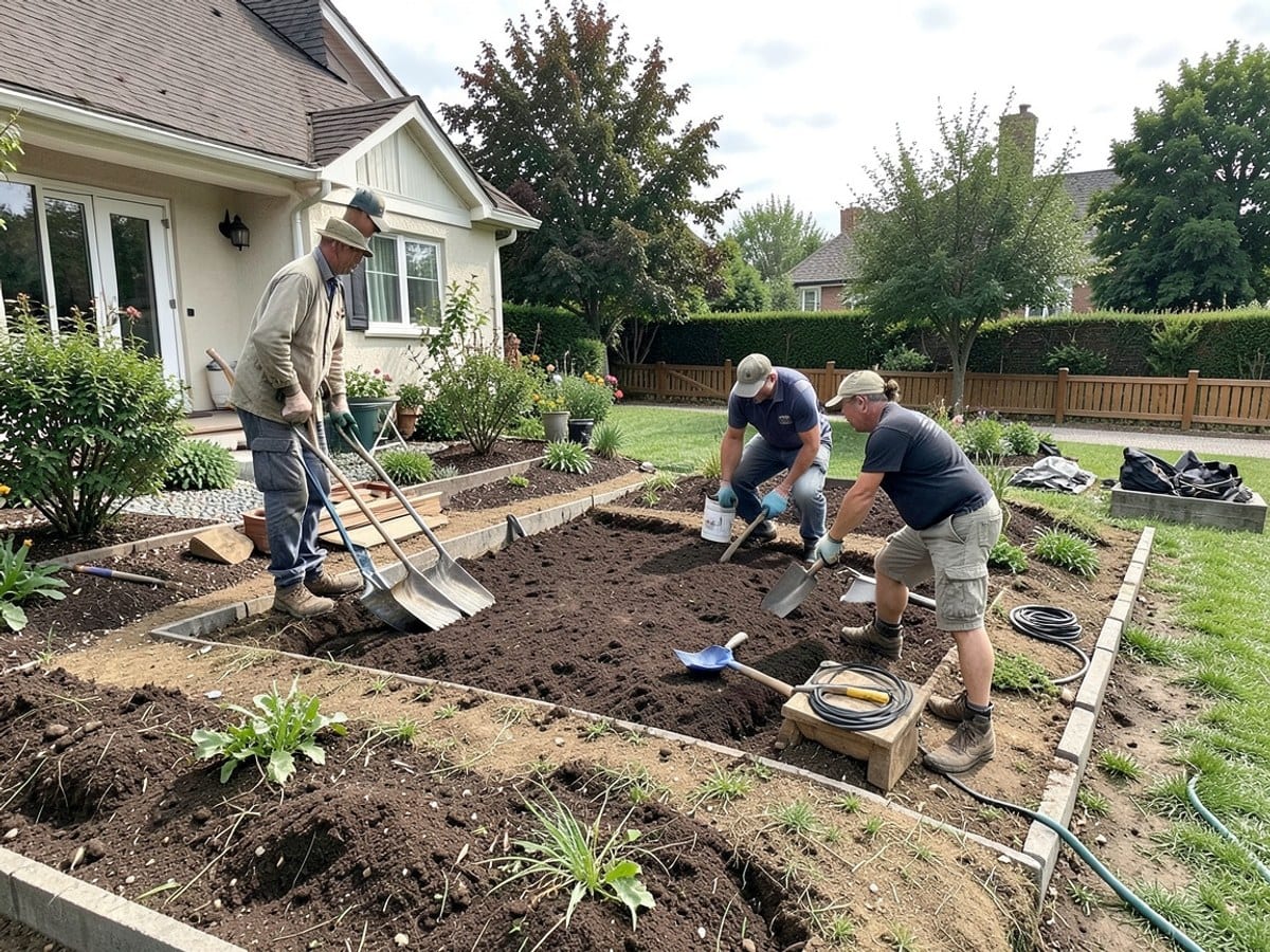 Crew preparing a planting bed