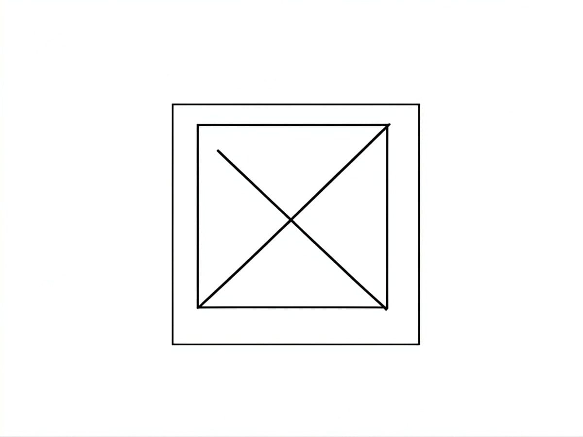 minimalist line drawing features a white square on a plain white background, with a black line intersecting the square.