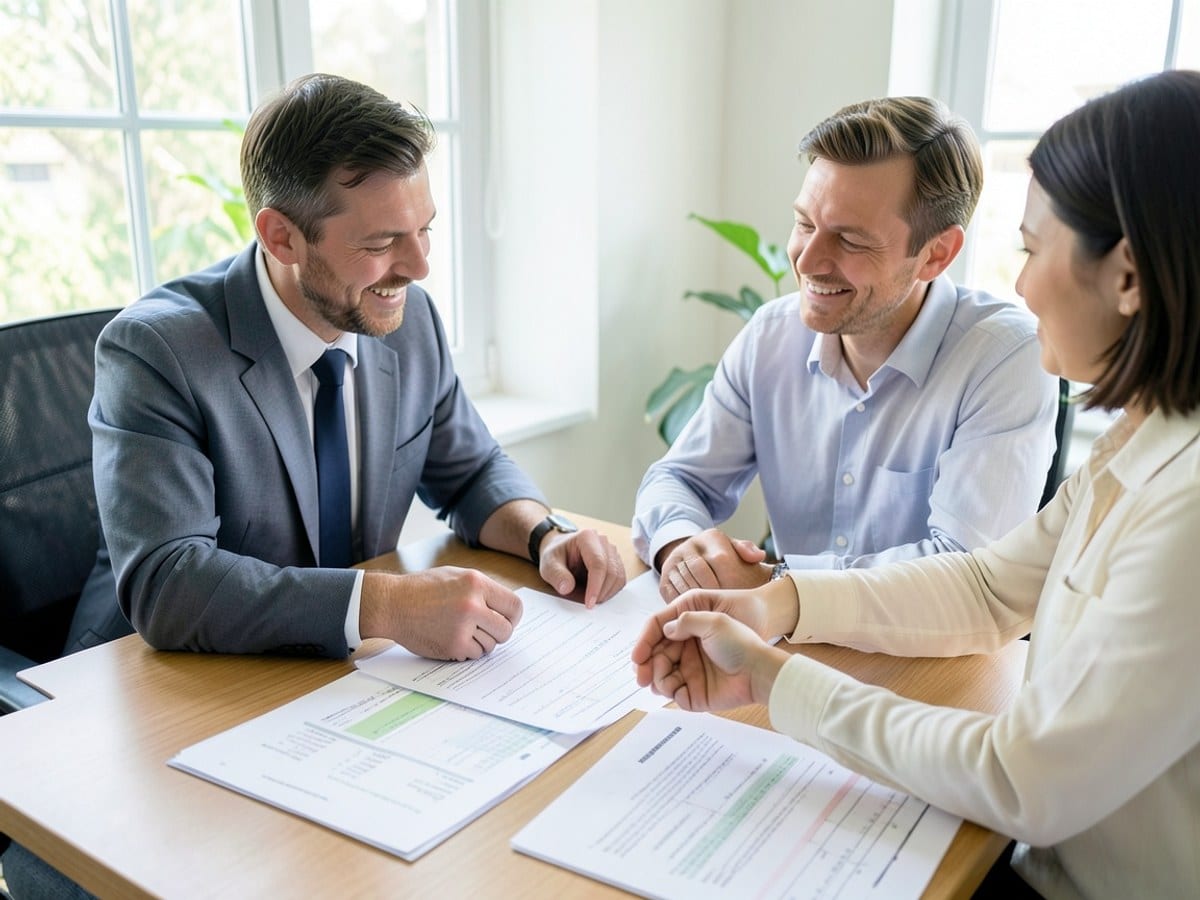 Broker and client reviewing mortgage paperwork