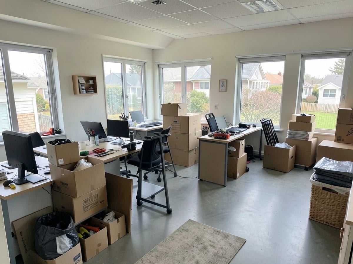 Office furniture arranged in a new workspace