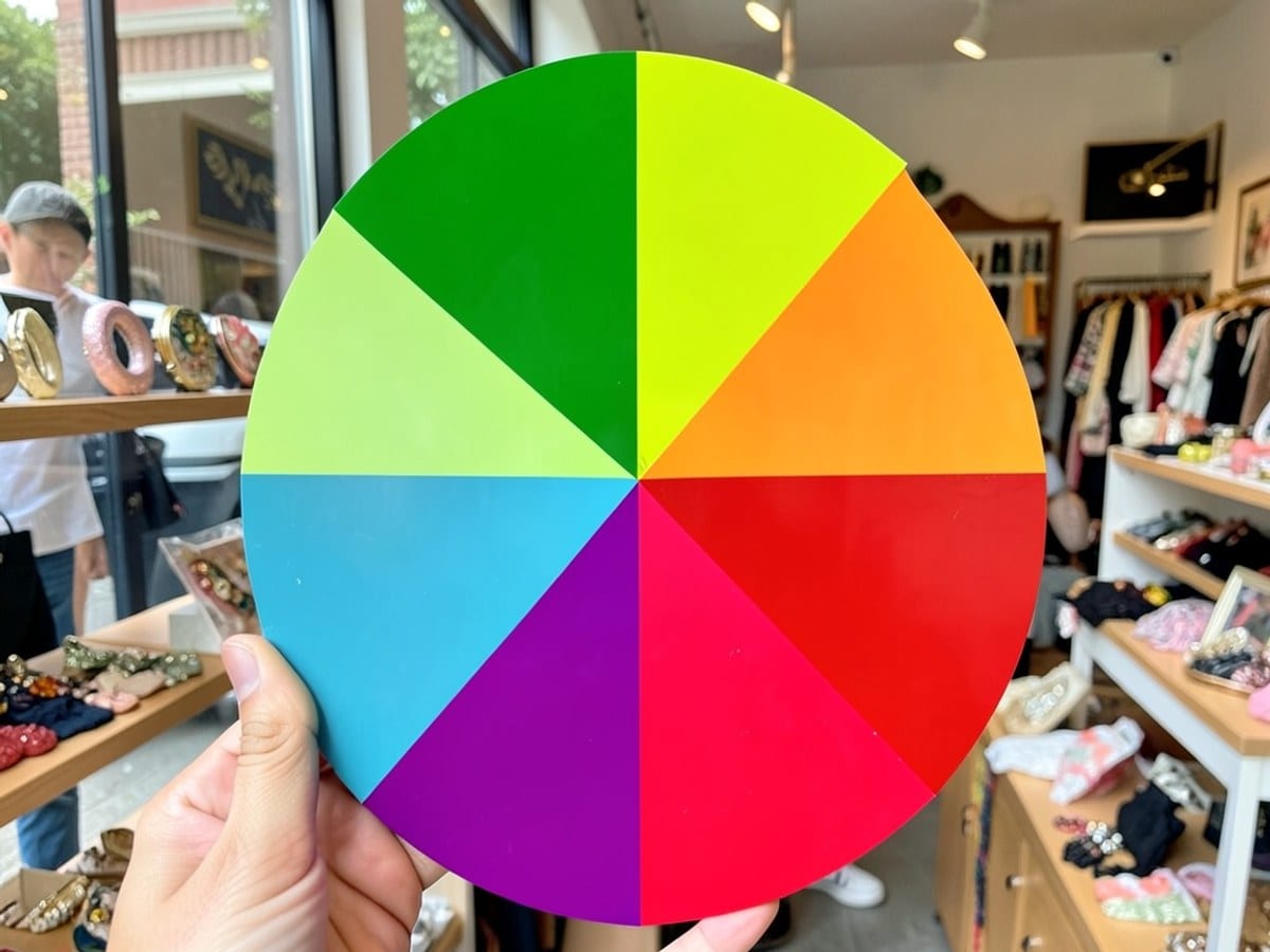 color wheel, with equal segments representing 10 different colors, creates a gradient effect, from green at the top to red at the bottom.