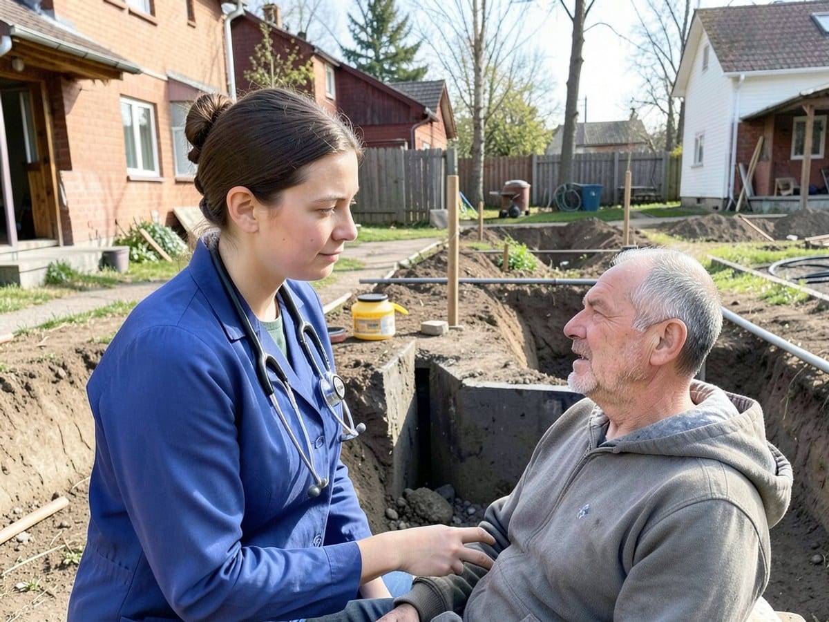 young nurse in a blue uniform, wearing a stethoscope, attentively listens to a patient's concerns during a medical examination.