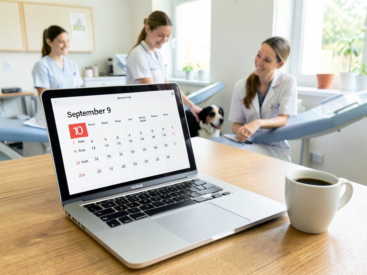 silver laptop displays a calendar for September 9, with a to-do list and a cup of coffee nearby, on a light brown wooden table.