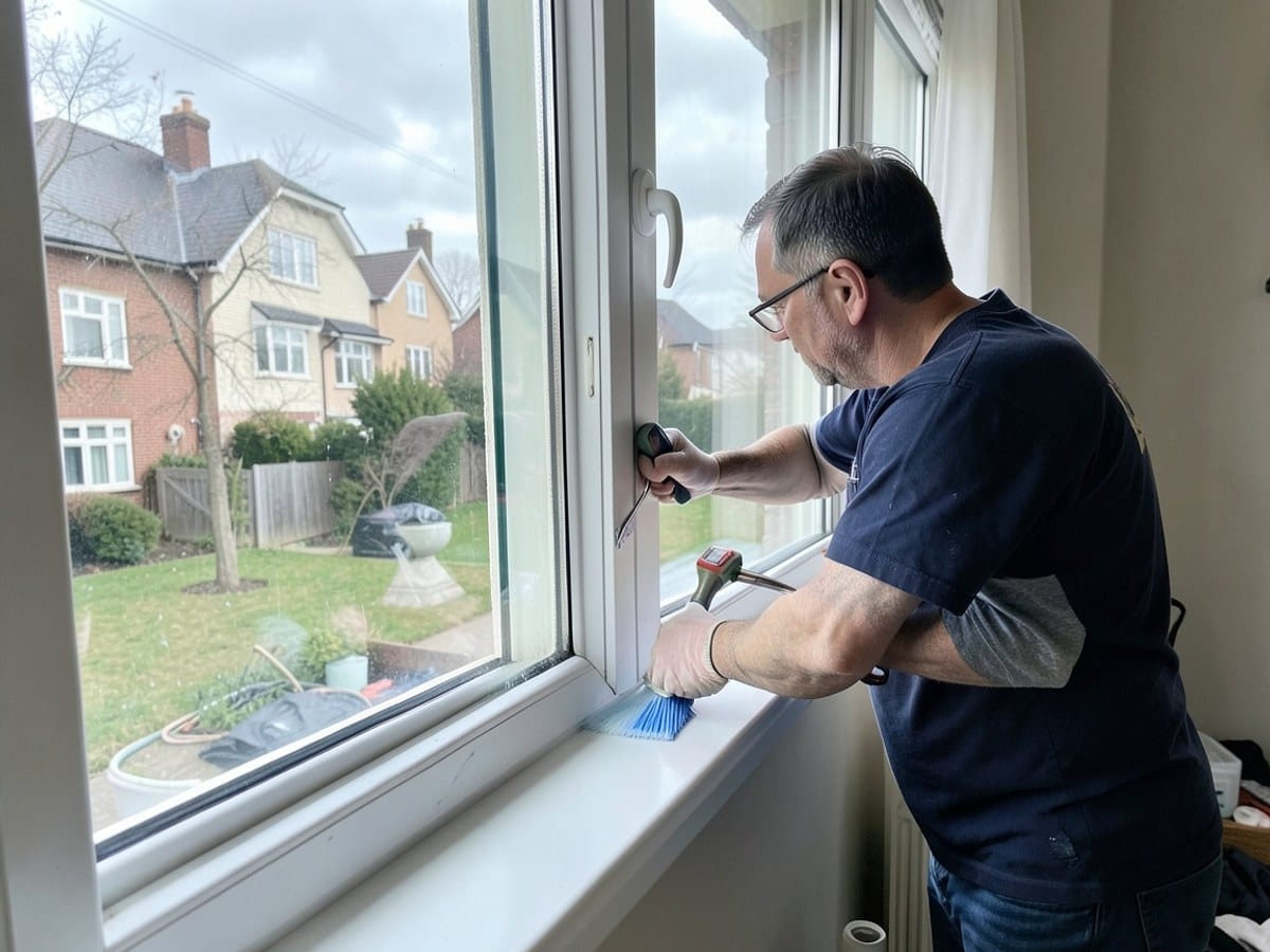 Worker wiping a residential window track