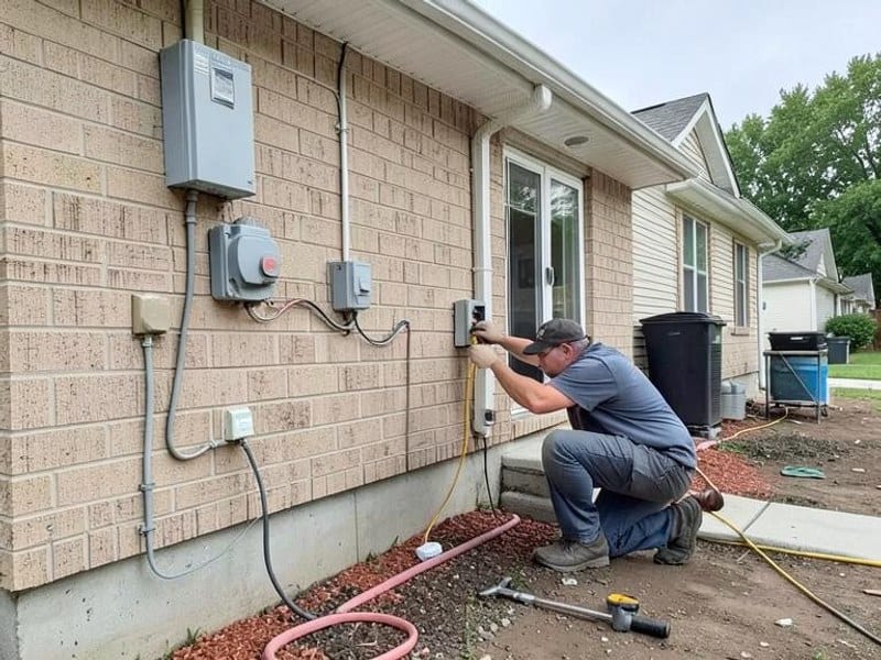 Suburban home exterior with electrical upgrades completed with care