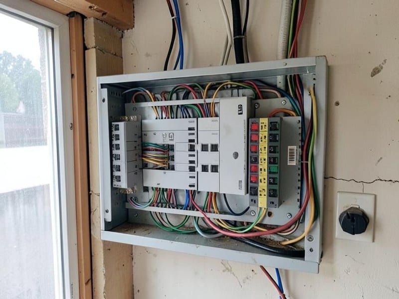 Upgraded residential breaker panel with tidy color-coded wiring