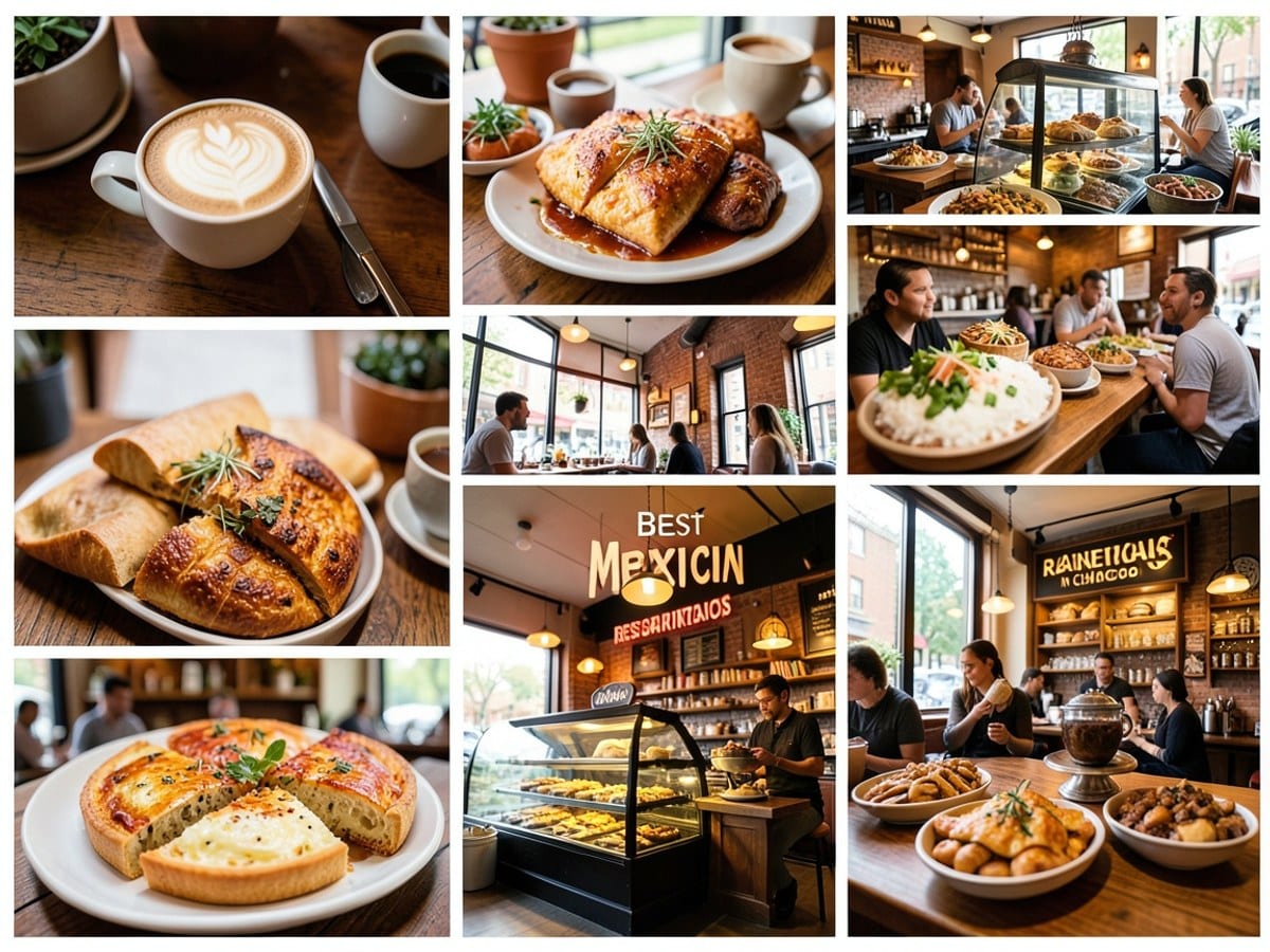 collage of 12 vibrant Mexican restaurants in Chicago, featured in the "Best Mexican Restaurants in Chicago" magazine, showcases diverse culinary delights and local support.